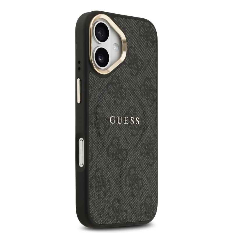 Guess PU kožený zadný kryt 4G Gold Frame MagSafe pre iPhone 17 Black