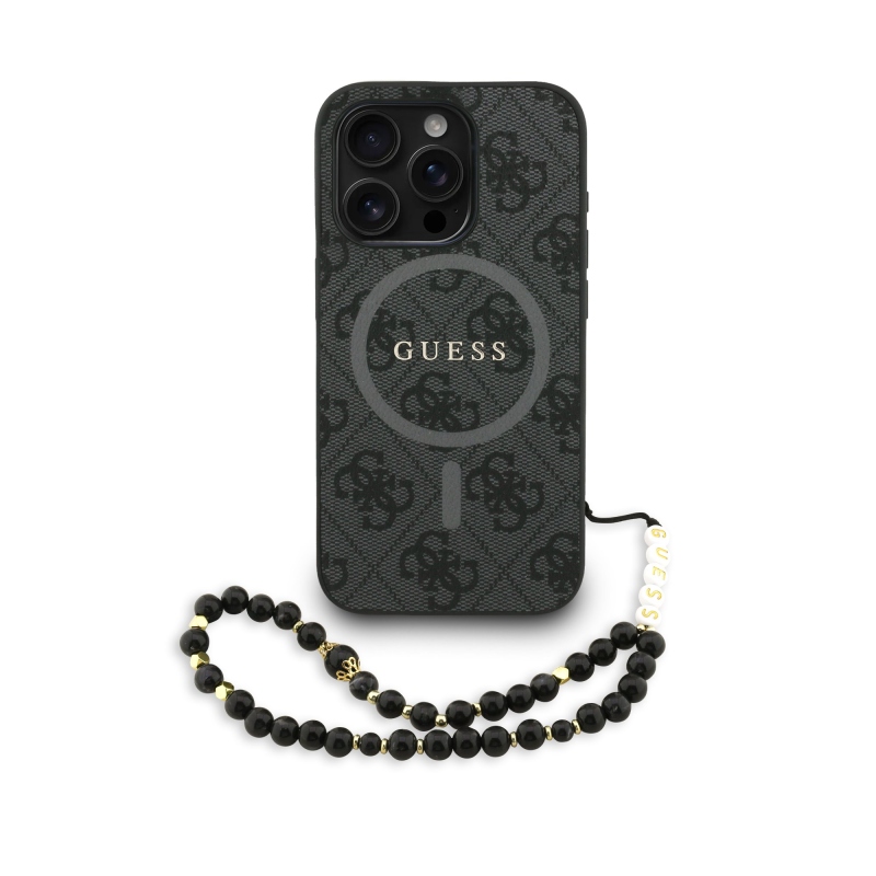 Guess PU Leather 4G Colored Ring Strap MagSafe Zadný Kryt pre iPhone 15 Pro Black
