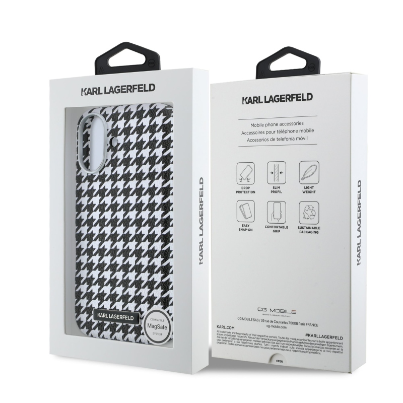 Karl Lagerfeld PU Houndstooth Resin Plate Zadný kryt MagSafe pre iPhone 17 Black