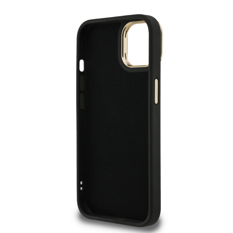 Guess PU 4G Metal Logo Stand Camera Frame Zadný Kryt pre iPhone 14 Black
