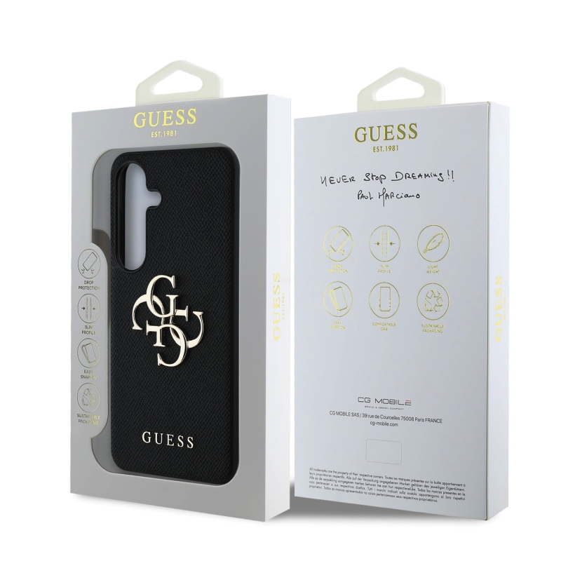 Guess PU Grained 4G Metal Logo Zadný Kryt pre Samsung Galaxy S25 Black