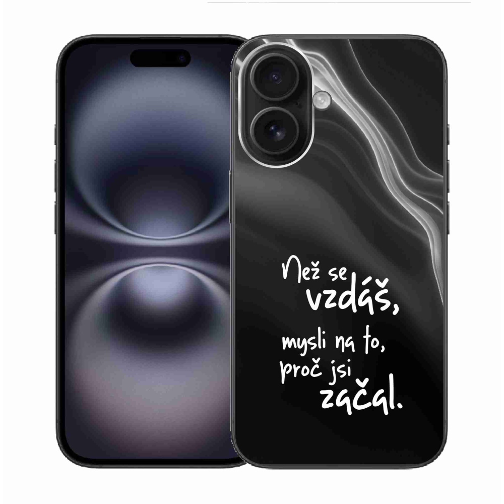 Gélový kryt mmCase na iPhone 16 - citát 2 čierne pozadie