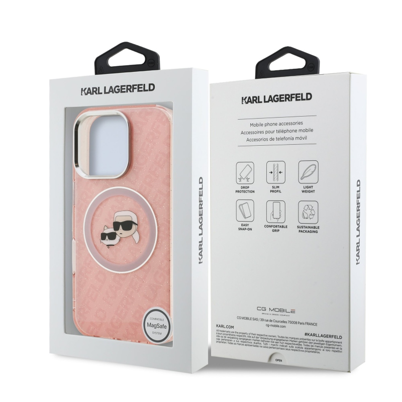Karl Lagerfeld IML K&CH Heads Repeated Logo MagSafe Zadný Kryt pre iPhone 16 Pro Pink