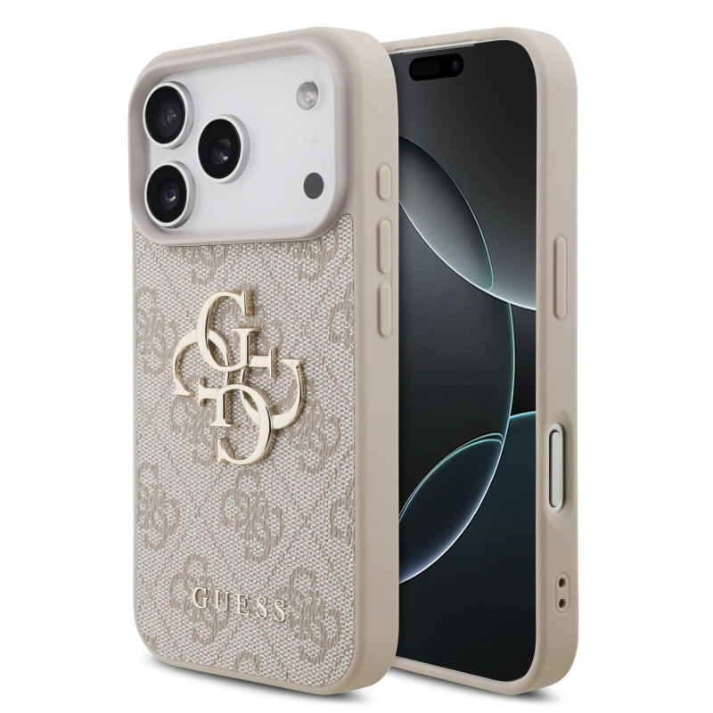 Guess PU 4G Metal Logo zadný kryt pre iPhone 18 Pro, ružový