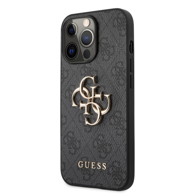 Guess PU 4G Metal Logo Zadný Kryt pre iPhone 13 Pro Max Grey