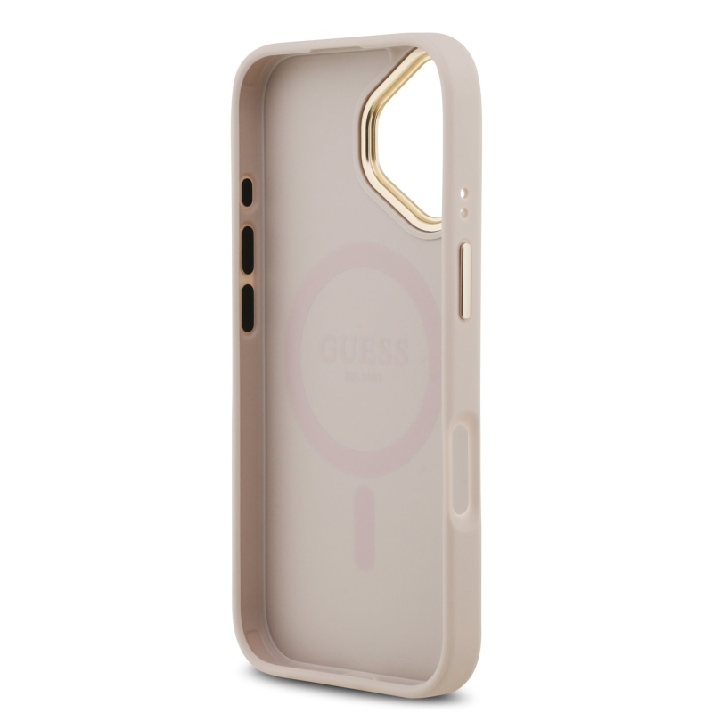 Guess PU kožený zadný kryt 4G Gold Frame MagSafe pre iPhone 17 Pink