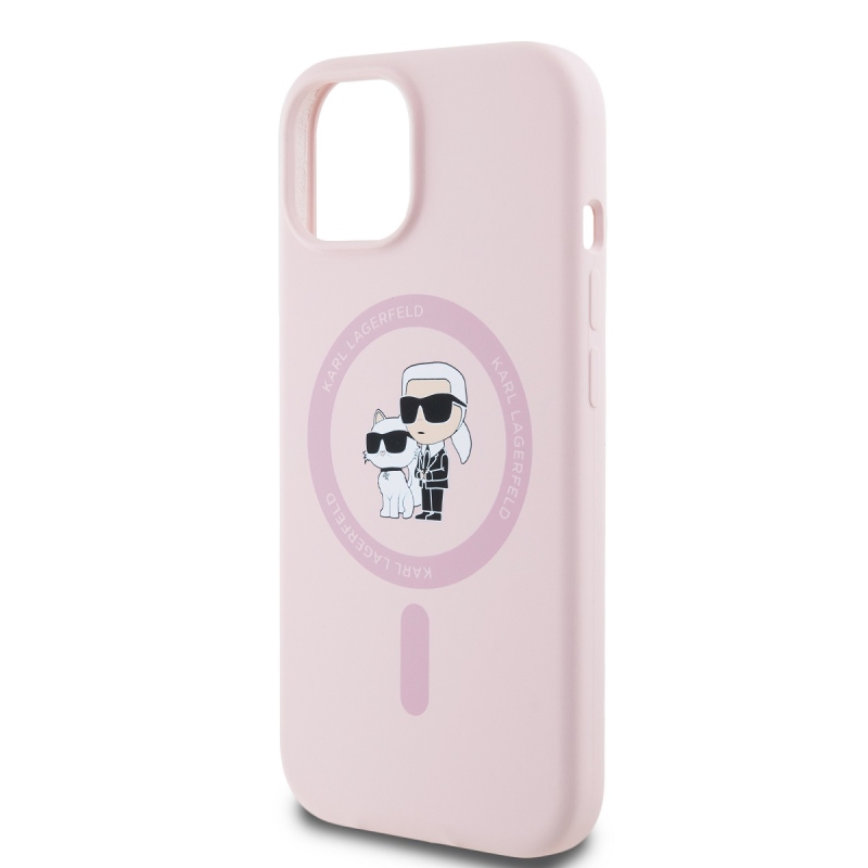 Karl Lagerfeld Liquid Silicone Karl and Choupette Magsafe Zadný Kryt pre iPhone 15 Pink