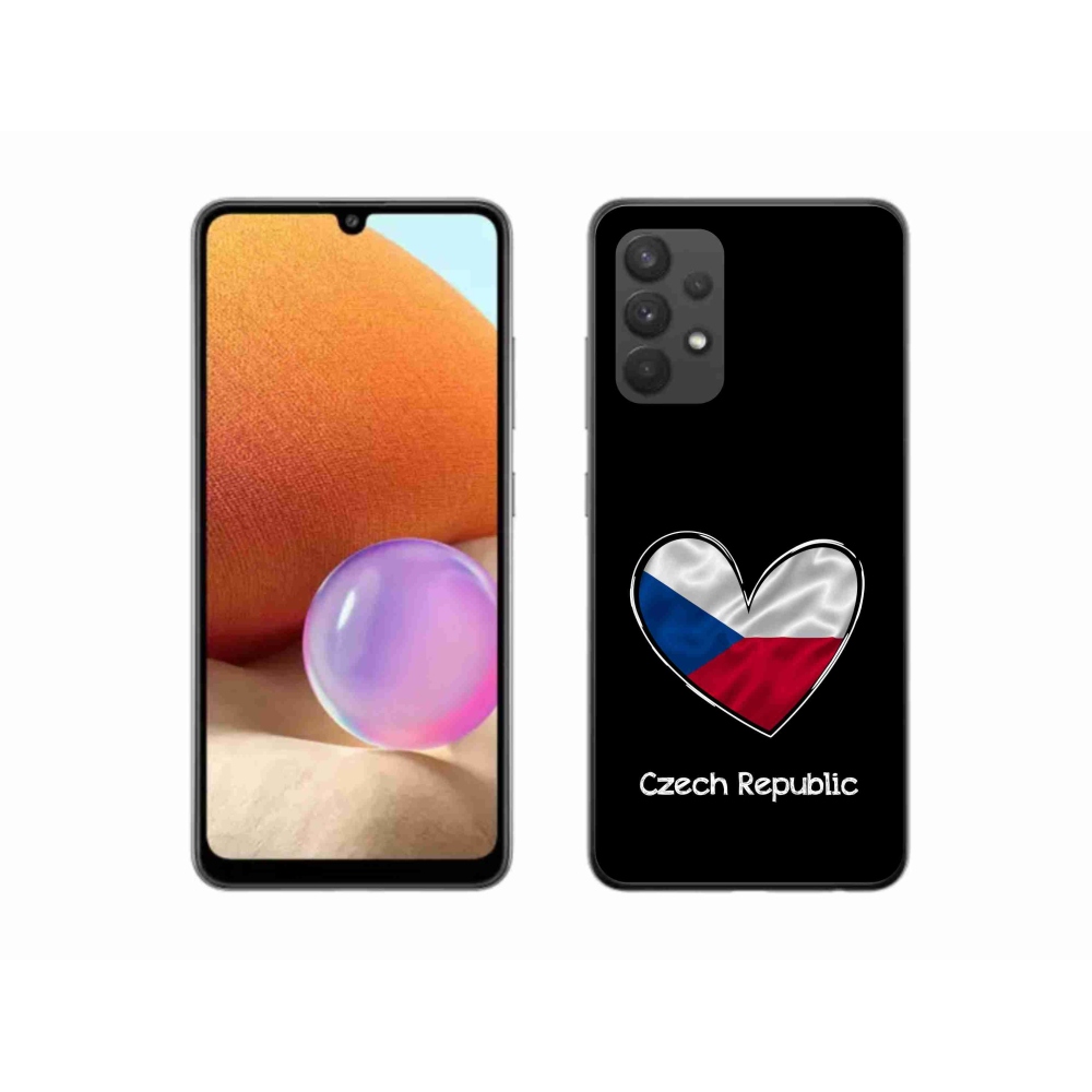 Gelový kryt mmCase na Samsung Galaxy A32 4G - vlajka srdce černé pozadí