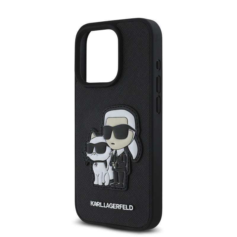Karl Lagerfeld PU Saffiano Karl and Choupette Zadný Kryt pre iPhone 15 Pro Max Black