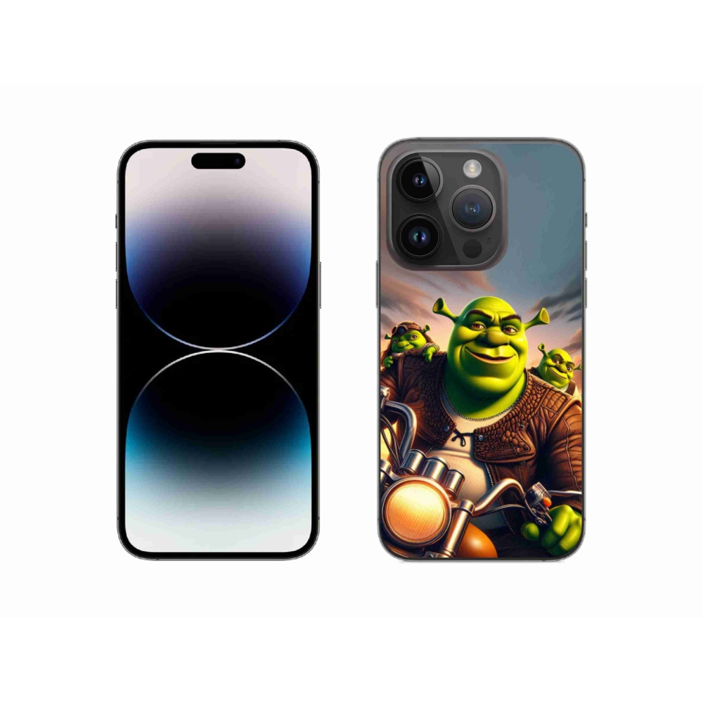 Gélový kryt mmCase na iPhone 14 Pro 6.1 - shrek na motorke