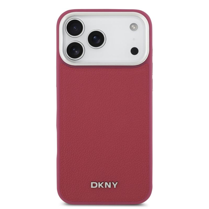 DKNY PU kožený kovový kryt s logom na zápästie MagSafe zadný kryt pre iPhone 17 Pro Max Pink