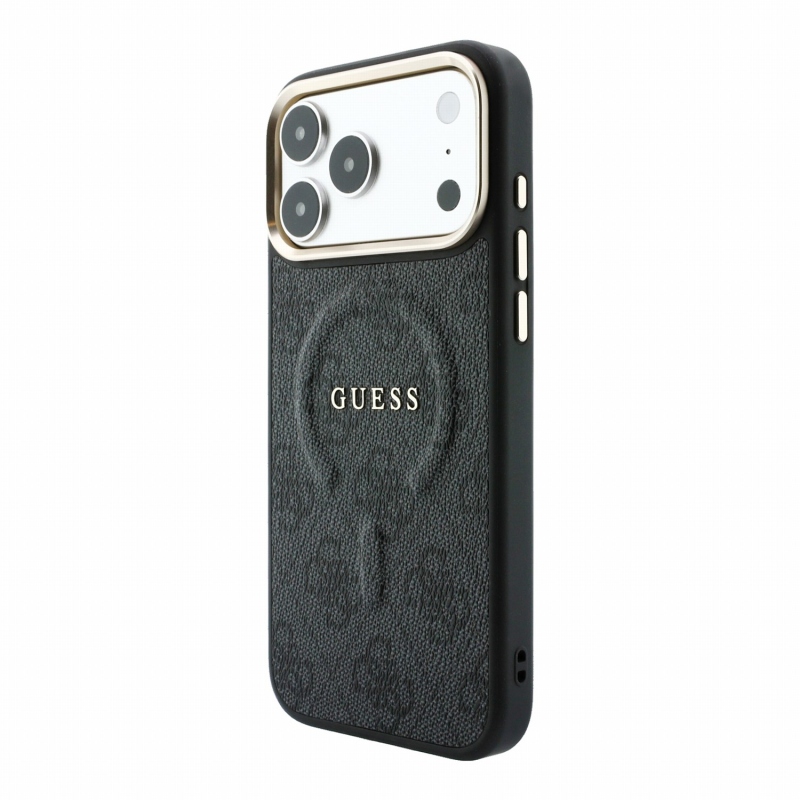 Guess PU Leather 4G Gold Frame Embossed MagSafe zadný kryt pre iPhone 18 Pro, čierny