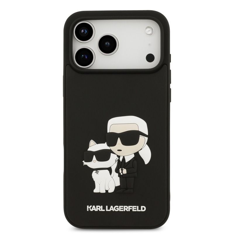 Karl Lagerfeld 3D gumový zadný kryt Karl and Choupette pre iPhone 17 Pro Max Black
