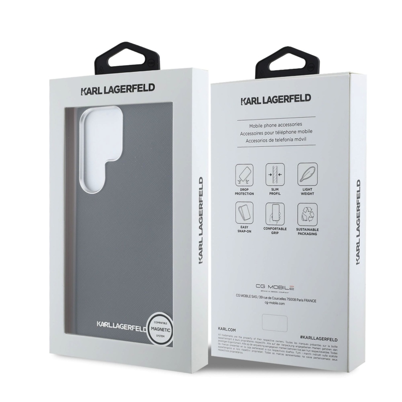 Karl Lagerfeld PU Saffiano Metal Logo a rám Zadný Kryt pre Samsung Galaxy S25 Ultra Black