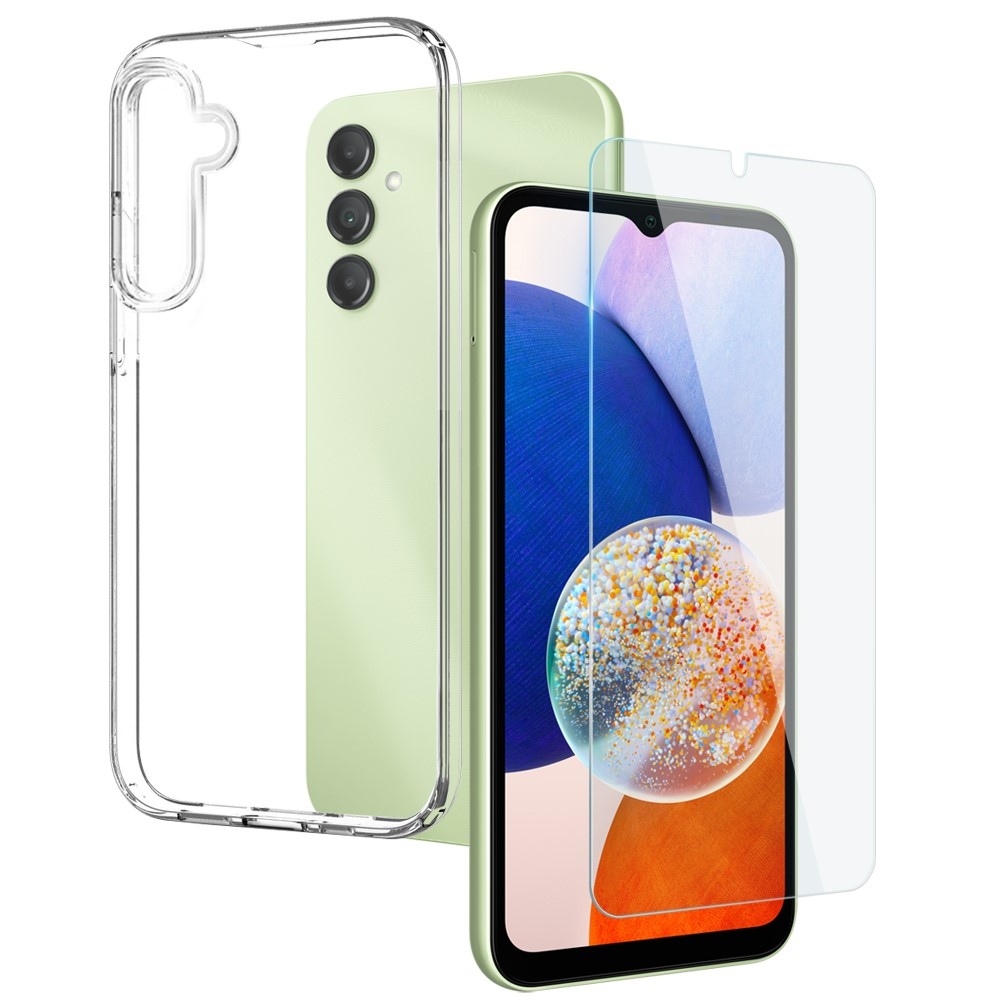 NORTHJO priehľadný gélový obal + tvrdené sklo na Samsung Galaxy A14 4G/5G - priehľadný