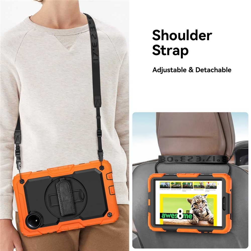 Strap odolný kryt s držiakom na ruku a ramenným popruhom na Xiaomi Redmi Pad SE 8.7 - oranžový