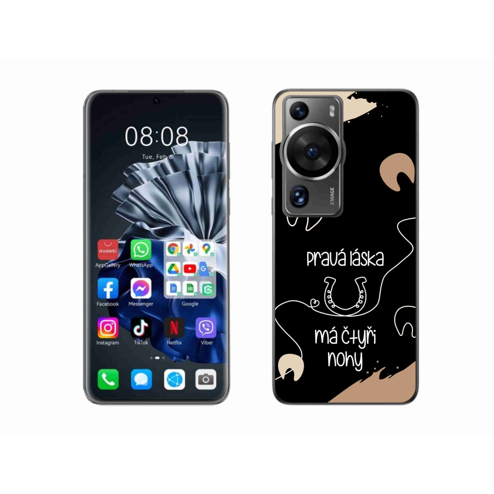 Gélový kryt mmCase na Huawei P60 Pro - konský motív čierne pozadie