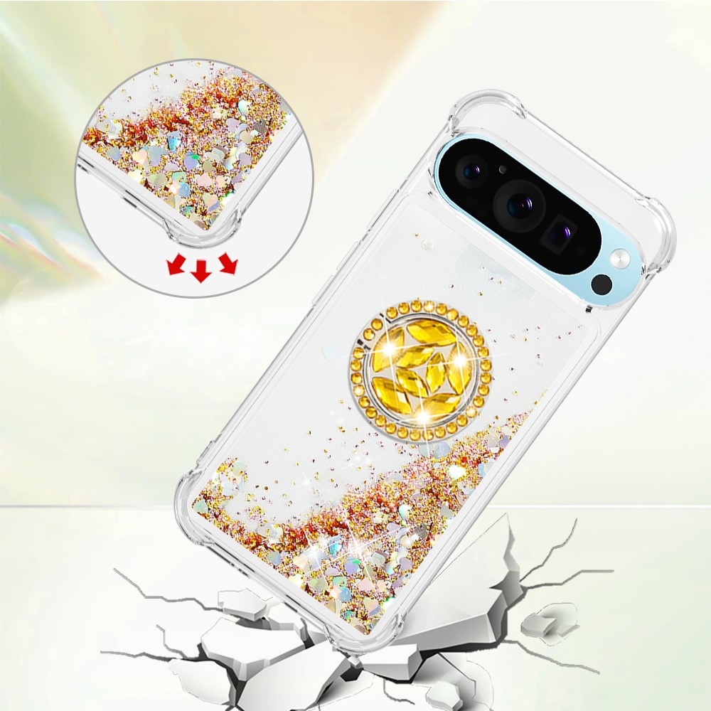 Glitt presýpací gélový obal s krúžkom na prst na Google Pixel 10 - zlatý/srdiečka