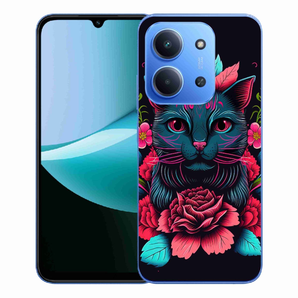 Gélový kryt mmCase na Xiaomi Redmi 15C 4G/5G (173mm) - kvety a mačka