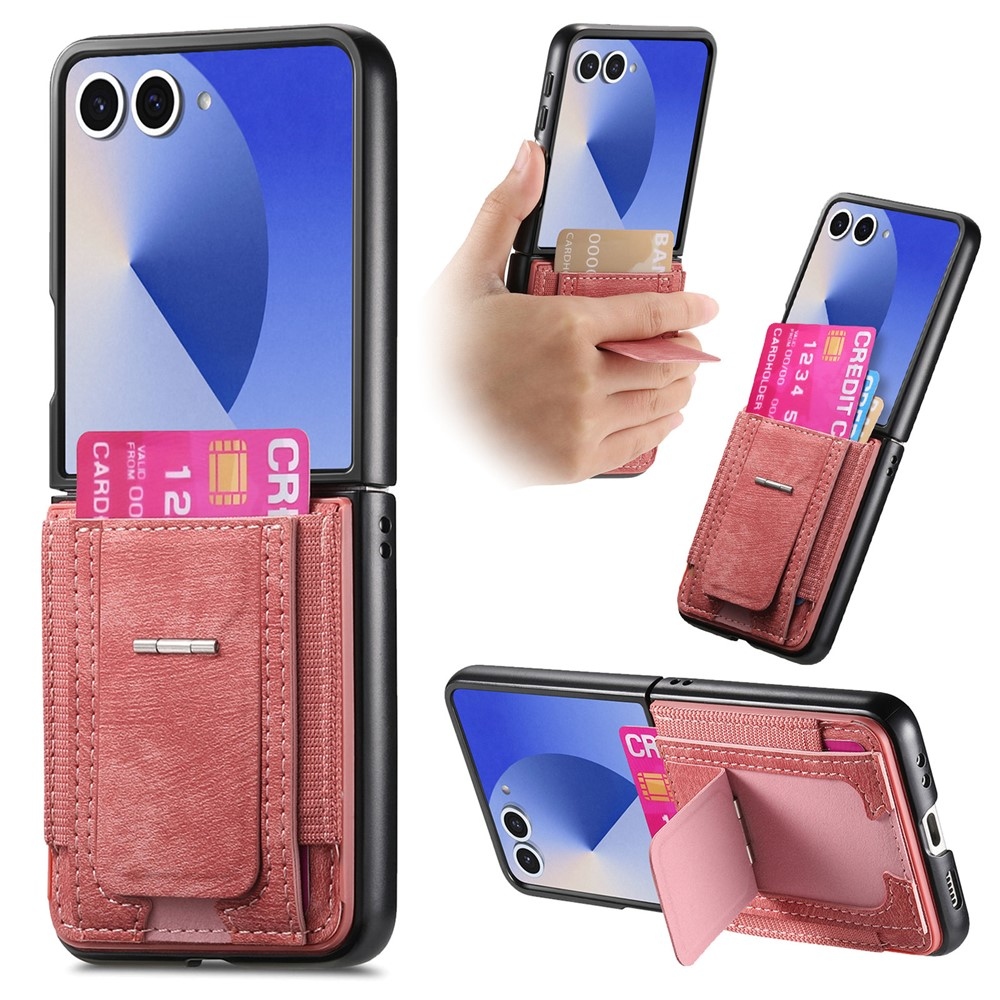 Luxurious plastový kryt s umelou kožou na Samsung Galaxy Z Flip7 5G - ružový