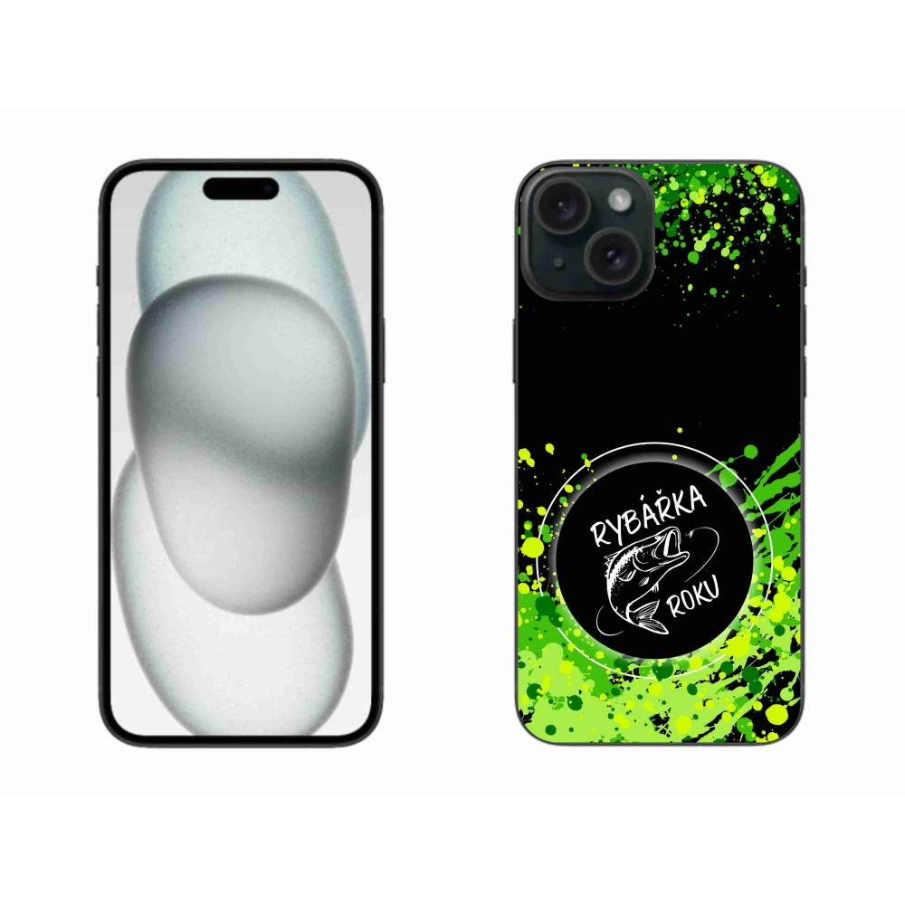 Gélový kryt mmCase na iPhone 15 Plus - rybárka roku čierne pozadie