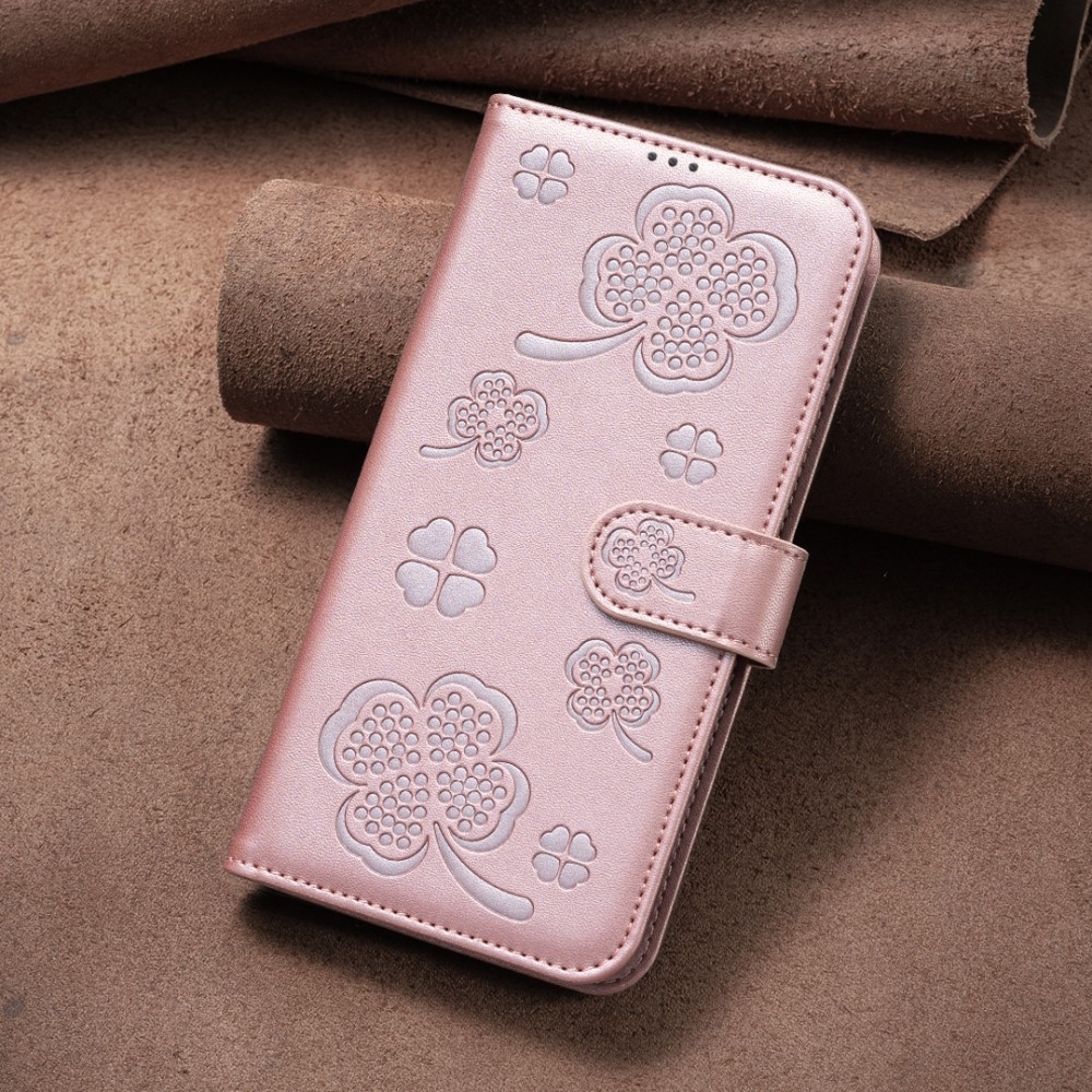 Clover knižkové púzdro na Samsung Galaxy S25 Edge - ružovozlaté