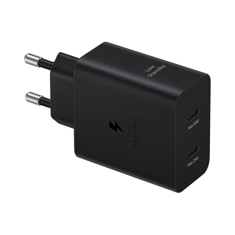 EP-T5020XBE Samsung Dual USB-C 50W Cestovná nabíjačka + USB-C Dátový Kábel Black
