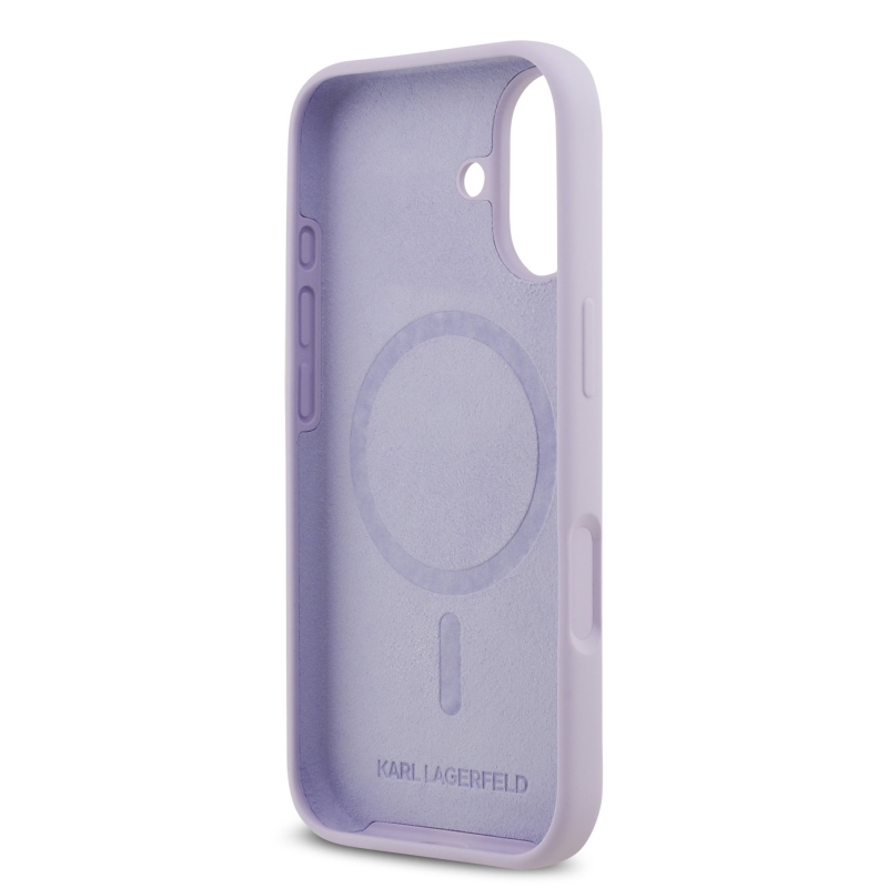 Karl Lagerfeld Tekutý silikónový kryt Karl and Choupette MagSafe pre iPhone 17 Purple