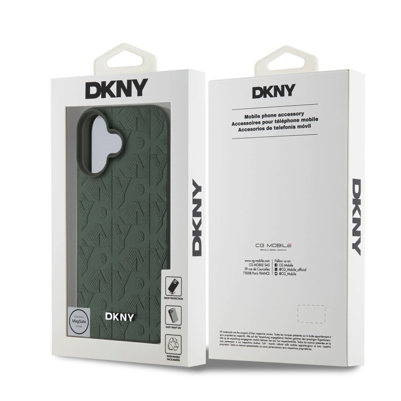 DKNY PU Leather Grid Pattern Magsafe Zadný Kryt pre iPhone 16 Green