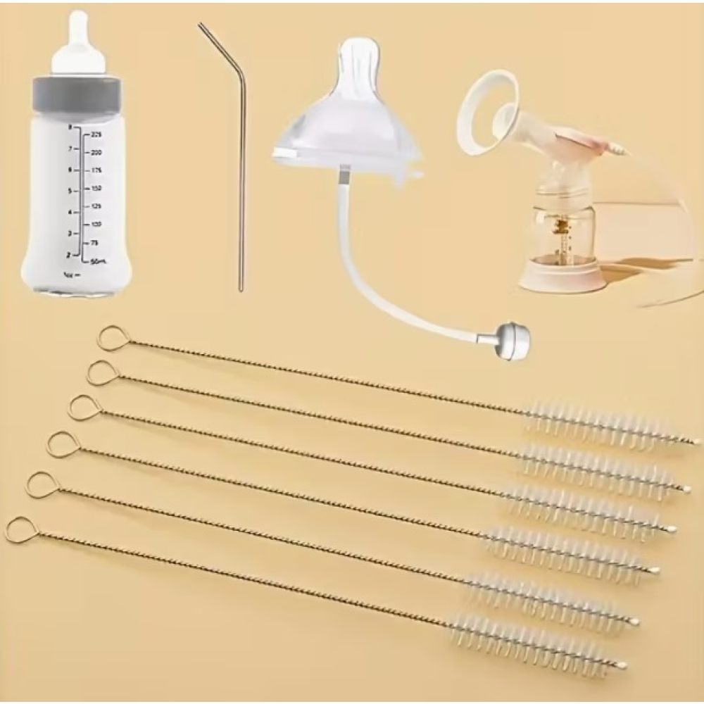 Sada 5 ks čistiacich kefiek na slamky s nerezovou rukoväťou