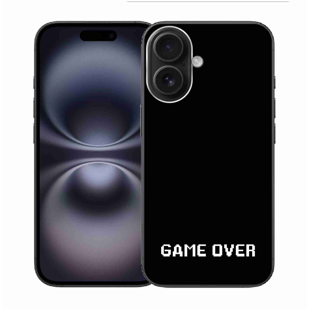 Gélový kryt mmCase na iPhone 16 - game over čierne pozadie