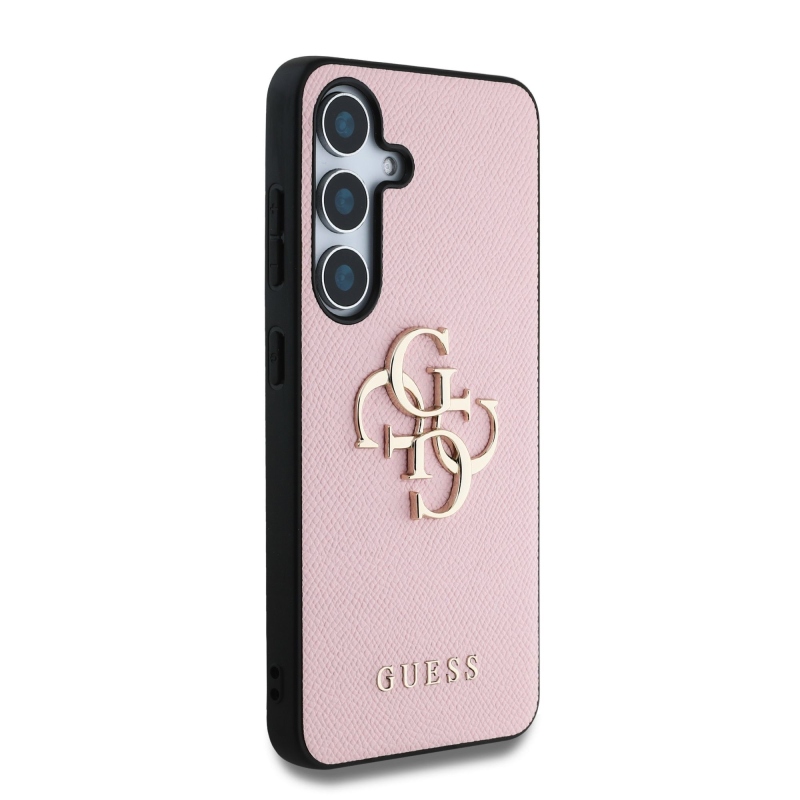 Guess PU Grained 4G Metal Logo Zadný Kryt pre Samsung Galaxy S25+ Pink