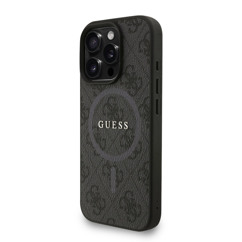 Guess PU Leather 4G Colored Ring Strap MagSafe Zadný Kryt pre iPhone 16 Pro Black