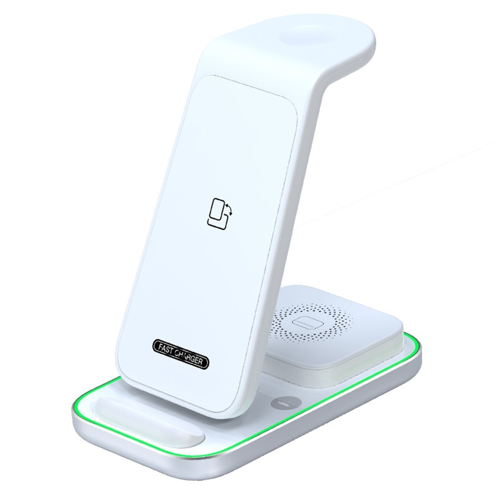 YF-A6 bezdrôtová nabíjacia stanica 3v1 15W s nočným svetlom - biela