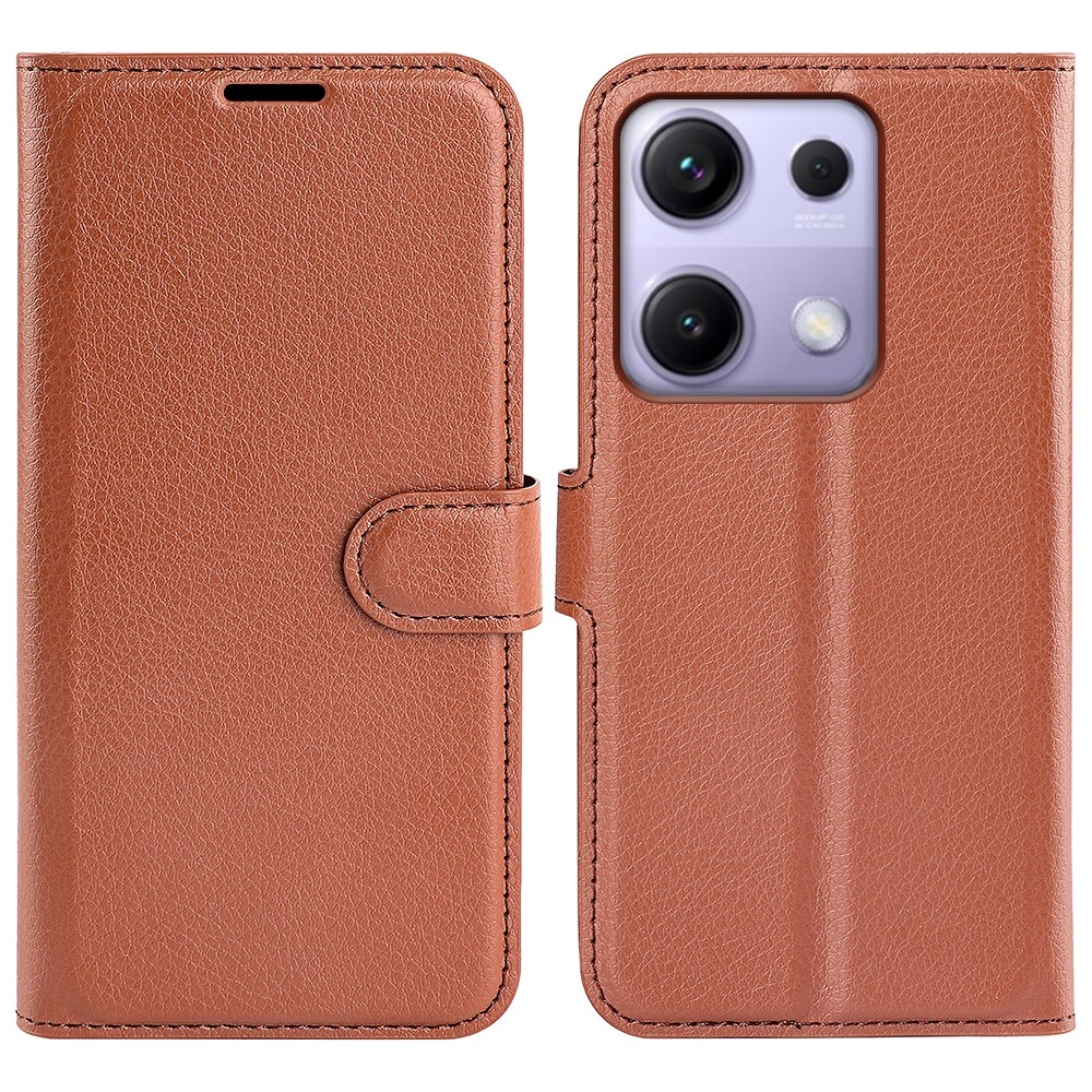 Litchi knižkové puzdro na Xiaomi Redmi Note 14S - hnedé