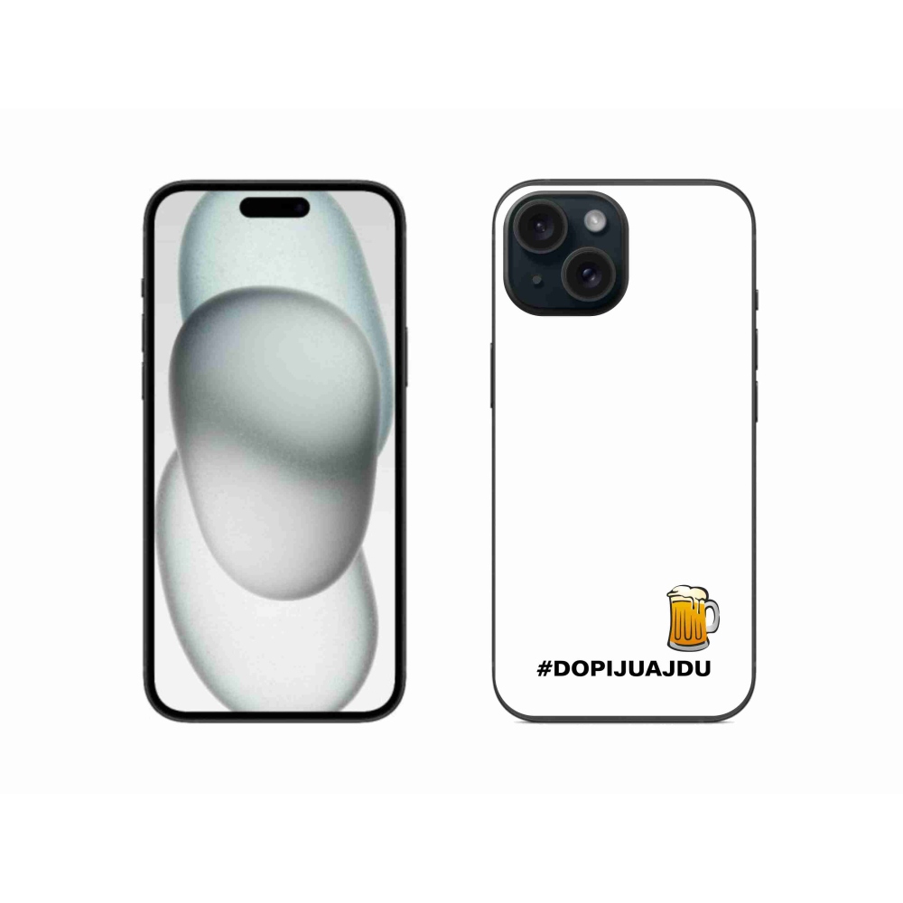Gélový kryt mmCase na iPhone 15 - pivný motív 1 biele pozadie