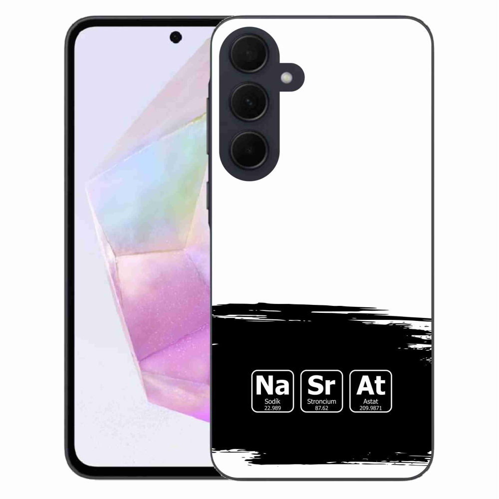 Gélový kryt mmCase na Samsung Galaxy A35 5G - chemické prvky čiernobiele pozadie