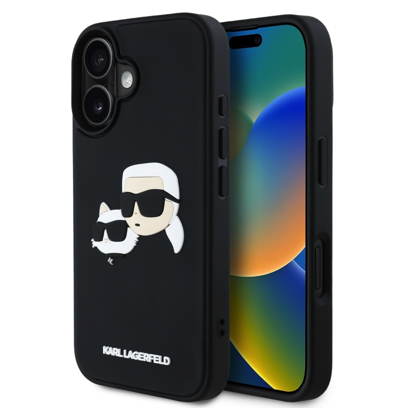 Karl Lagerfeld 3D Rubber Double Heads Zadný Kryt pre iPhone 16 Black