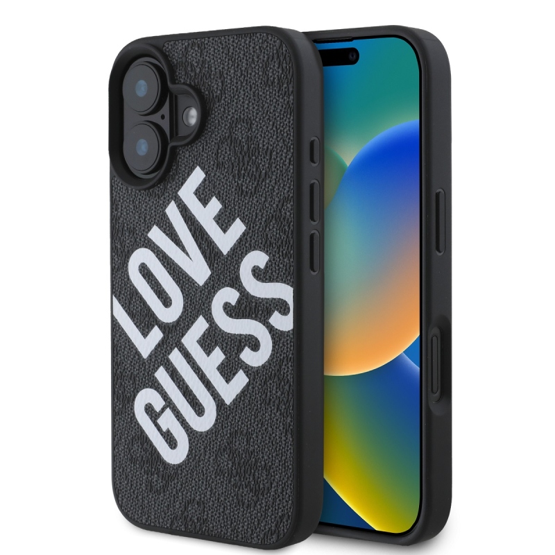 Guess PU Leather 4G Big Love Logo MagSafe Zadný Kryt pre iPhone 16 Black