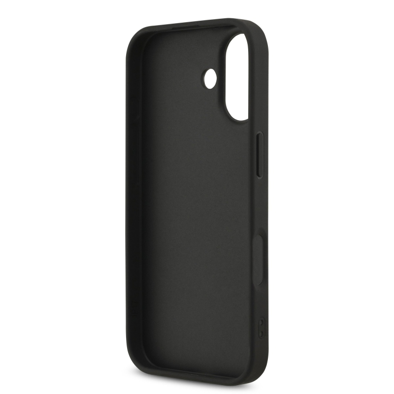 Guess PU pevný zadný kryt s kovovým logom 4G s trblietkami pre iPhone 17 Black