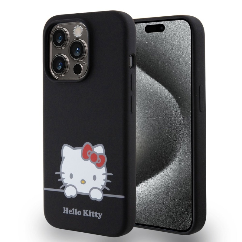 Hello Kitty Liquid Silicone Daydreaming Logo Zadný Kryt pre iPhone 15 Pro Black