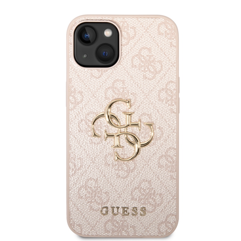 Guess PU 4G Metal Logo Zadný Kryt pre iPhone 15 Pink