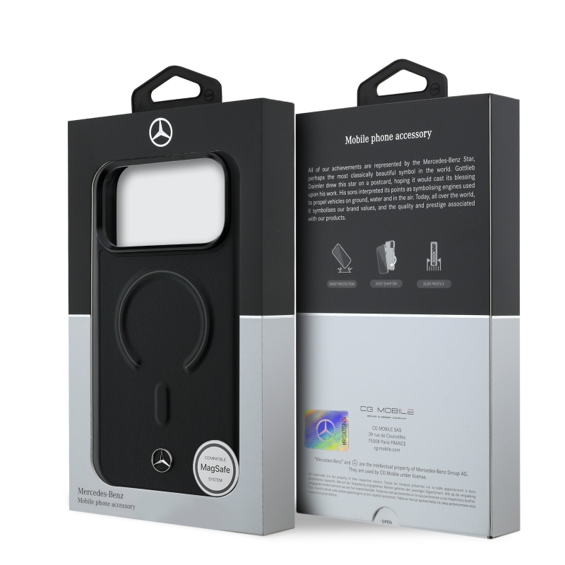 Mercedes PU kožený 3D zadný kryt MagSafe pre iPhone 17 Pro Max Black