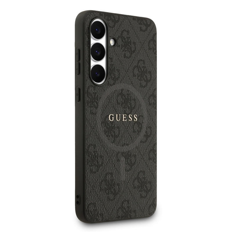 Guess PU kožený zadný kryt 4G Colored Ring MagSafe pre Samsung Galaxy S25 FE Black