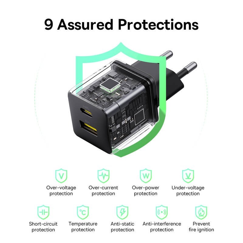 Baseus Palm Fast Nabíjačka USB-A + USB-C 20W Black