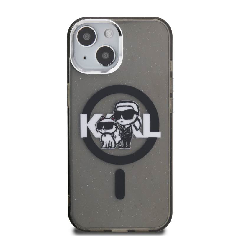 Karl Lagerfeld IML Glitter Karl and Choupette Sketch MagSafe Zadný Kryt pre iPhone 15 Black