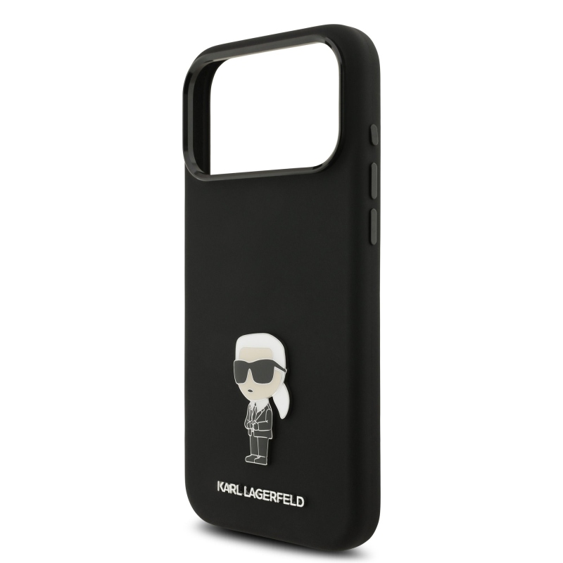Karl Lagerfeld Liquid Silicone Metal Ikonik Zadný kryt pre iPhone 17 Pro Max Black