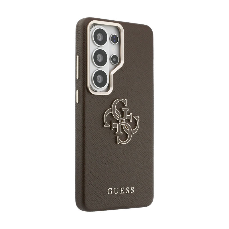 Guess PU 4G Resin Metal Logo Zadný kryt pre Samsung Galaxy S26 Ultra Brown
