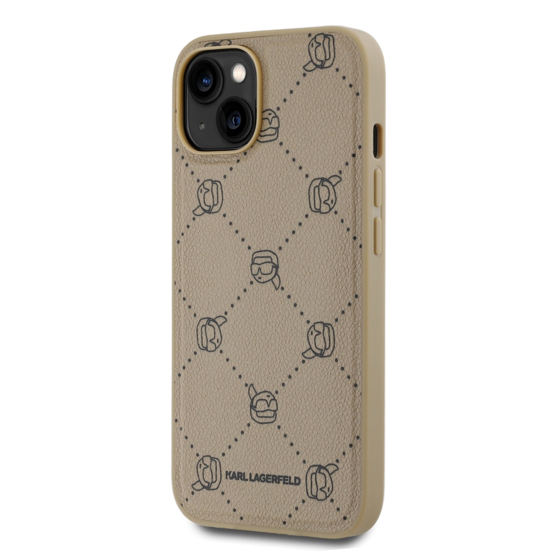 Karl Lagerfeld PU Karl Heads Pattern Magsafe Zadný Kryt pre iPhone 14 Beige