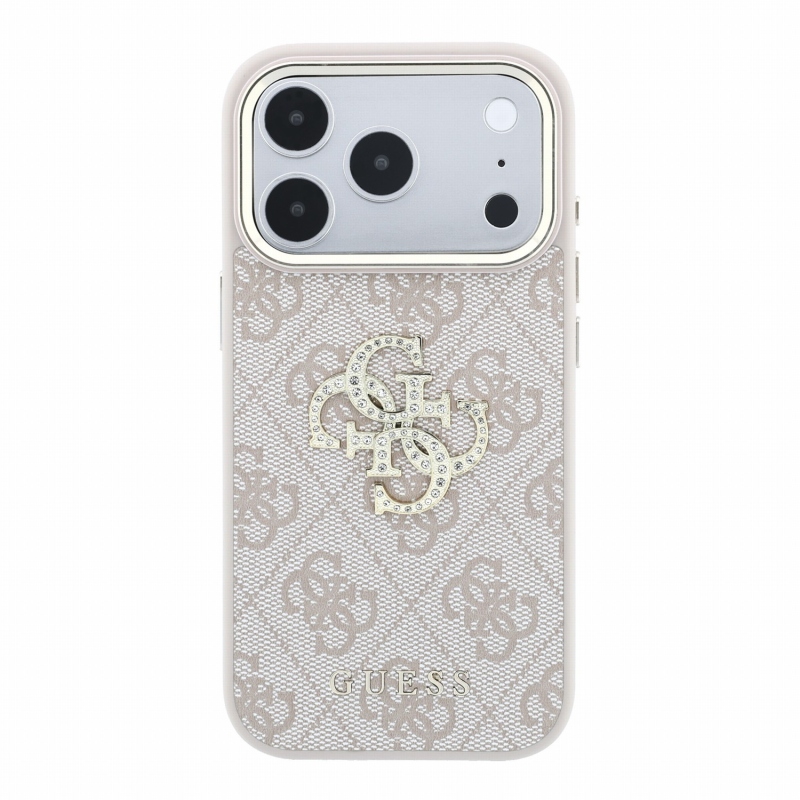 Guess PU 4G Strass Metal Logo zadný kryt pre iPhone 18 Pro Max ružový